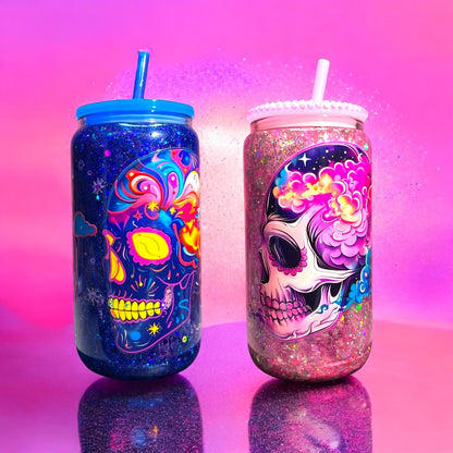 Set di 2 Tazze Sugar Skull Love 💀✨ Tappo in bambù e cannuccia inclusi!