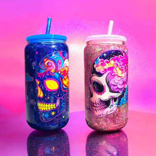 Set di 2 Tazze Sugar Skull Love 💀✨ Tappo in bambù e cannuccia inclusi!