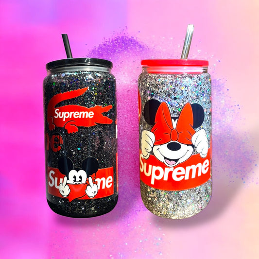 Set di 2 Tazze Mickey & Minnie 🐭 ❤️ Tappo in bambù e cannuccia inclusi!