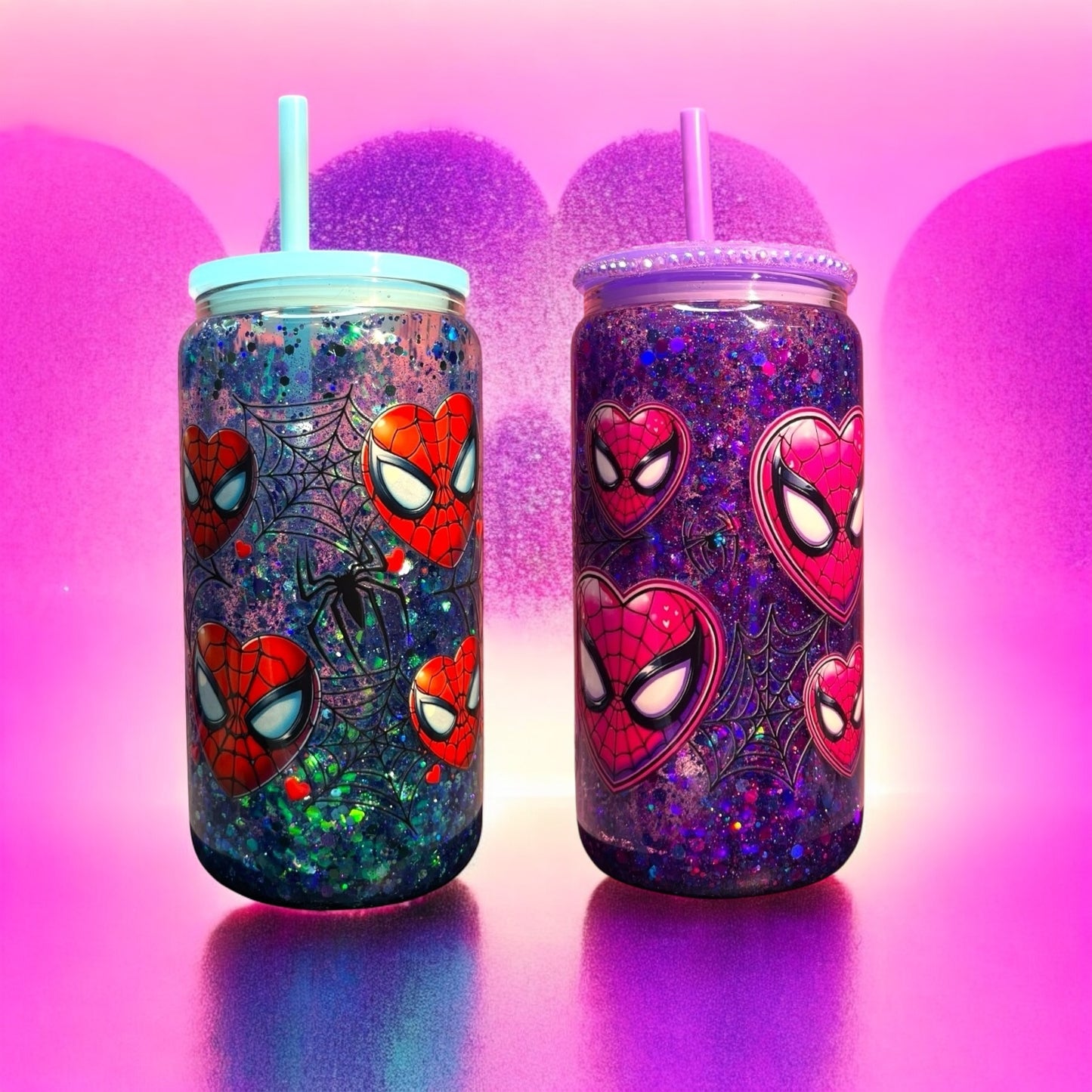 Set di 2 Tazze Spider-Love in Doppio Vetro 🕷️✨ Tappo in bambù e cannuccia inclusi!