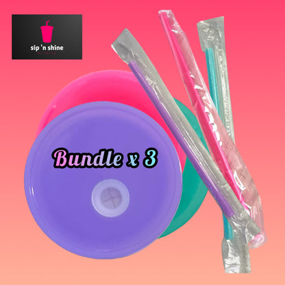 Bundle di 3 Tappi Colorati con Cannucce Incluse per Tazza da 475ml