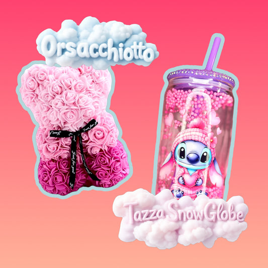 Tazza da 475 ml in Vetro Doppio con Tappo e Cannuccia inclusi e Orsacchiotto di Roselline artificiali