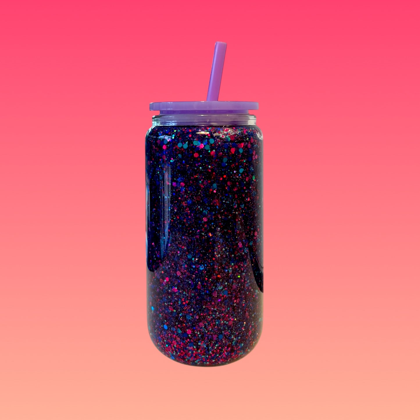 Tazza Glitterata da 475 ml in Vetro Doppio con Tappo Viola e Cannuccia Inclusa!