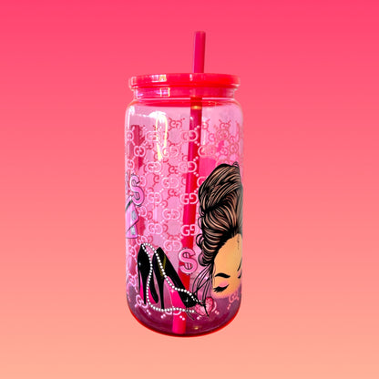 Tazza in Plastica Acrilica da 475 ml senza BPA con Tappo Rosa Scuro e Cannuccia Inclusa!