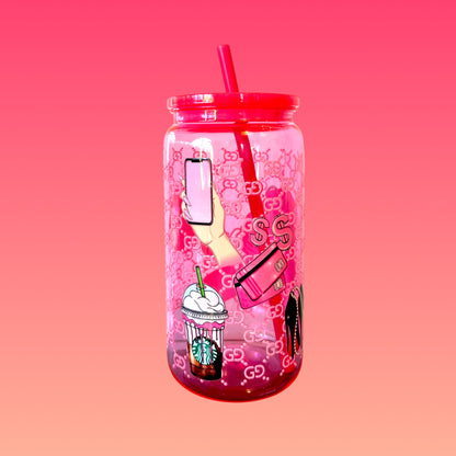 Tazza in Plastica Acrilica da 475 ml senza BPA con Tappo Rosa Scuro e Cannuccia Inclusa!