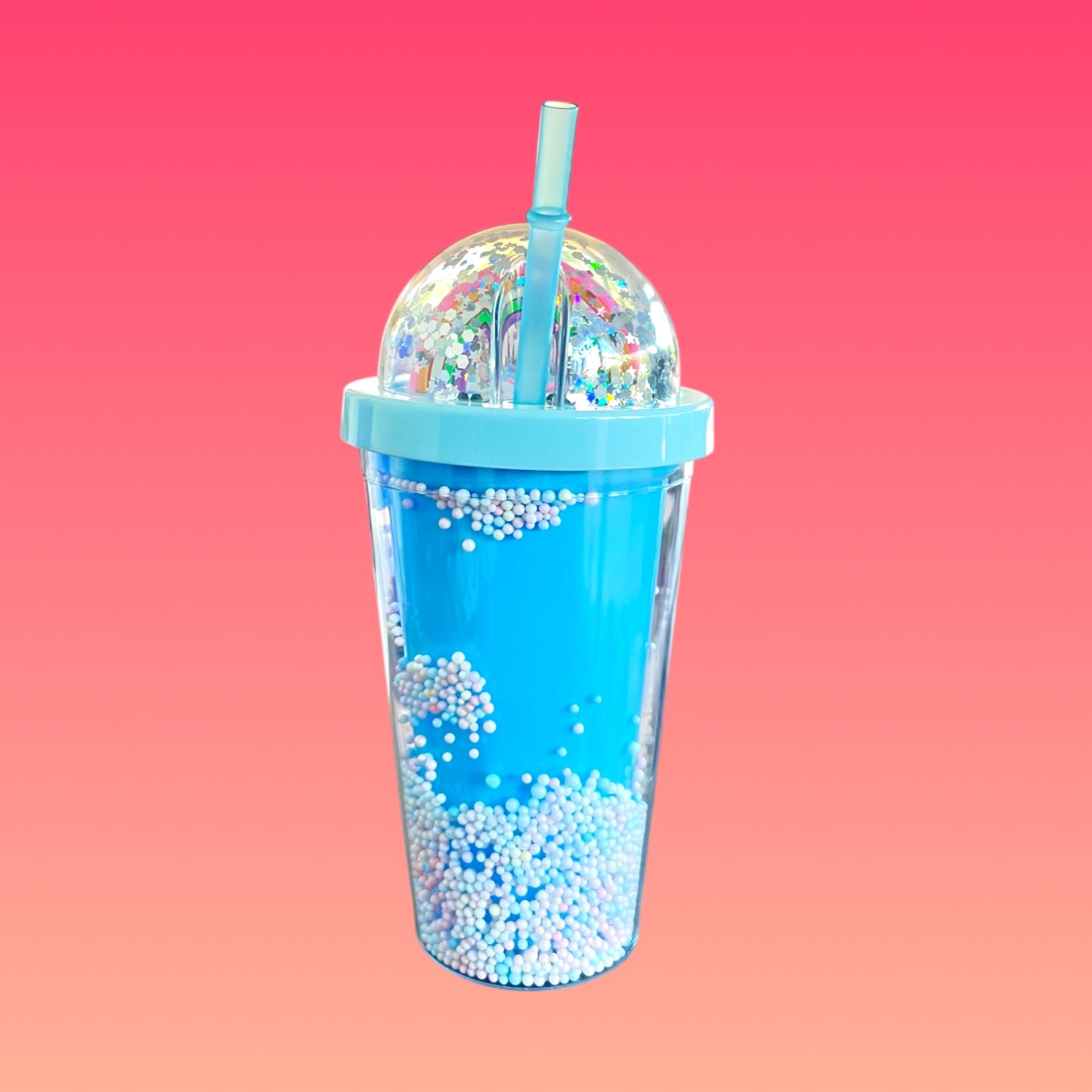 Tazza Effetto Palline Saltellanti e Arcobaleno 450 ml con Cannuccia Azzurra Inclusa!