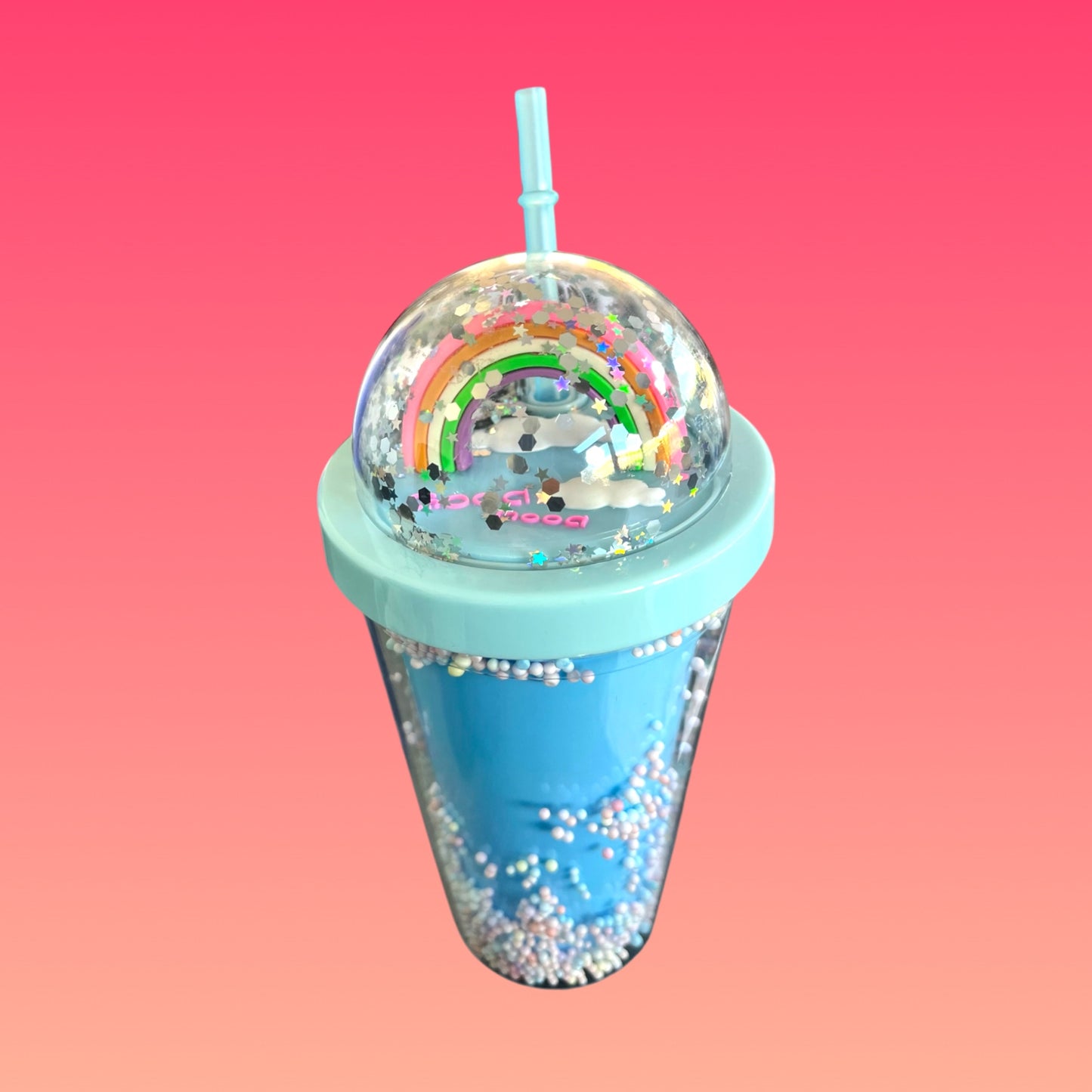 Tazza Effetto Palline Saltellanti e Arcobaleno 450 ml con Cannuccia Azzurra Inclusa!