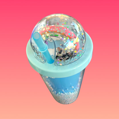 Tazza Effetto Palline Saltellanti e Arcobaleno 450 ml con Cannuccia Azzurra Inclusa!