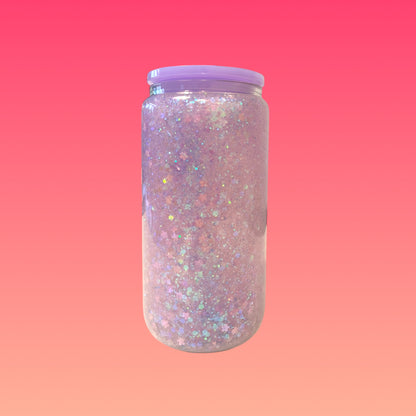 Tazza Glitterata da 475 ml in Vetro Doppio con Tappo in Bambù e Cannuccia Inclusa!