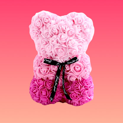 Tazza da 475 ml in Vetro Doppio con Tappo e Cannuccia inclusi e Orsacchiotto di Roselline artificiali