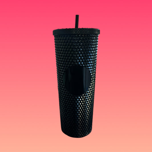 Tazza Nera Effetto Diamante 800 ml con Tappo Nero e Cannuccia Inclusa!