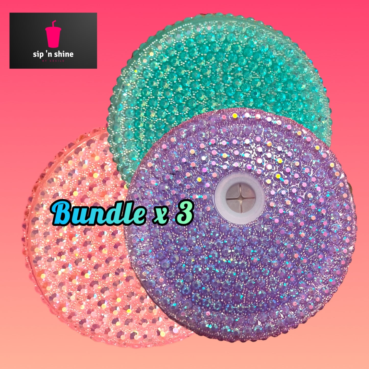 Bundle di 3 Tappi Glitterati con Cannucce Incluse per Tazza da 475ml