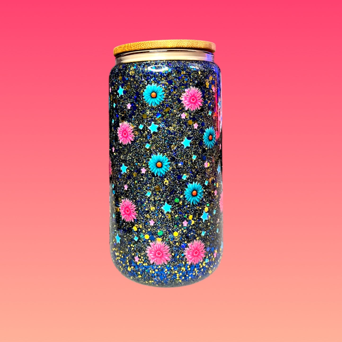 Tazza Glitterata da 475 ml in Vetro Doppio con Tappo Verde Acqua e Cannuccia Inclusa!