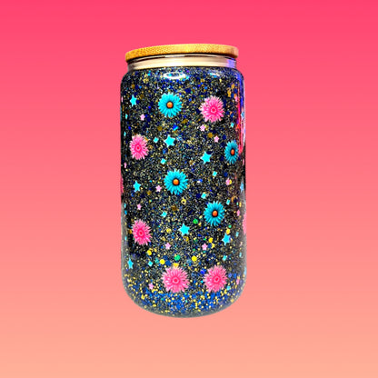 Tazza Glitterata da 475 ml in Vetro Doppio con Tappo Verde Acqua e Cannuccia Inclusa!