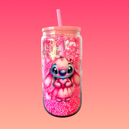 Tazza da 475 ml in Vetro Doppio con Tappo Rosa Chiaro e Cannuccia Inclusa!