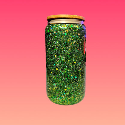 Tazza Glitterata da 475 ml in Vetro Doppio con Tappo in Bambù e Cannuccia Inclusa!