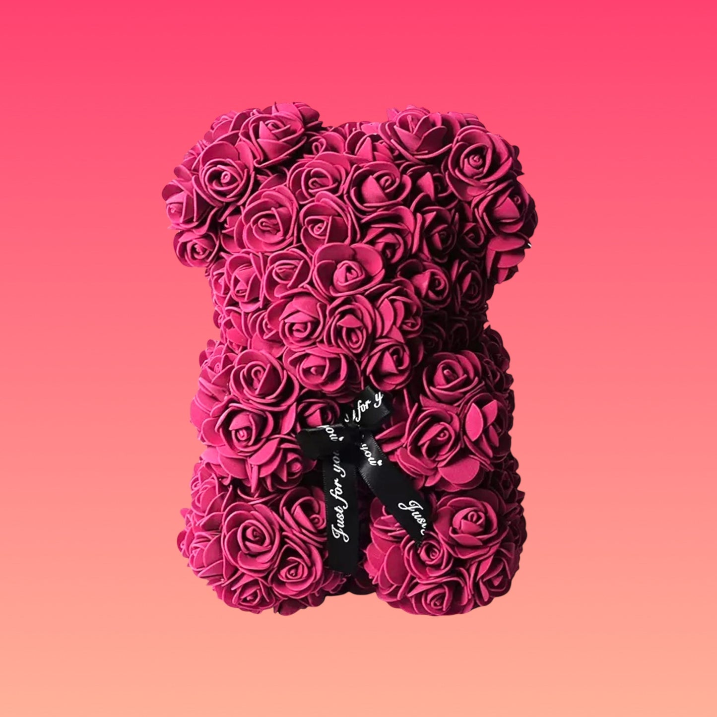 Tazza da 475 ml in Vetro Doppio con Tappo e Cannuccia inclusi e Orsacchiotto di Roselline artificiali