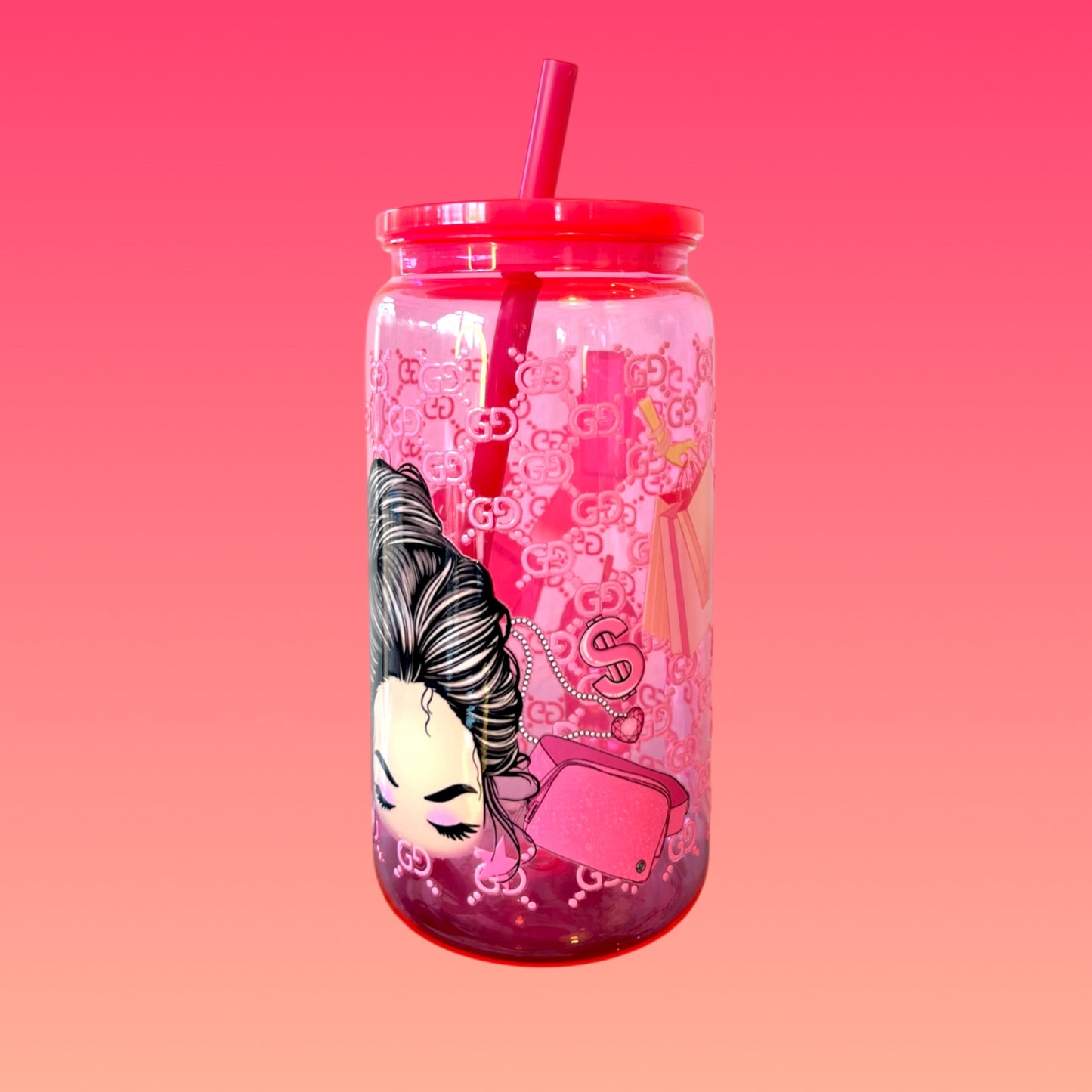 Tazza in Plastica Acrilica da 475 ml senza BPA con Tappo Rosa Scuro e Cannuccia Inclusa!